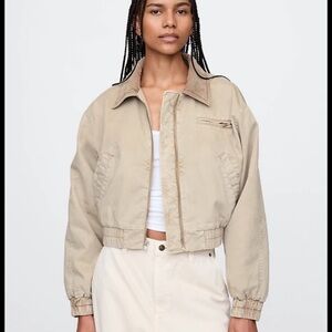 Cropped Khaki Bomber Jacket